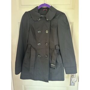 Back To School Pea Coat Girls 11 - 12 Years Black With Pink Lining Trench Jacket